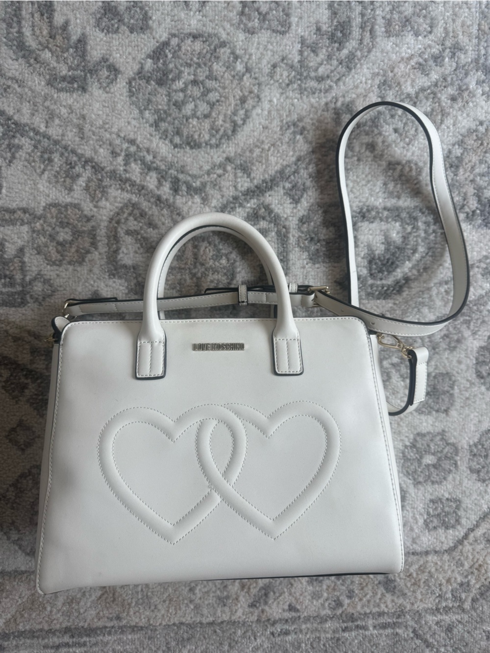 Love Moschino White Double-Heart Satchel with Detachable Strap BRAND NEW